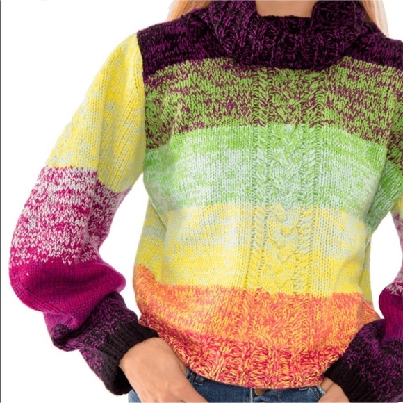 RARE 100% Cashmere Spencer Vladimir Multi-Color Hand-knit Turtleneck Sweater M/L - Picture 2 of 16